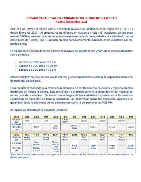 Repaso para Reválida Fundamentos de Ingeniería (FE/EIT)