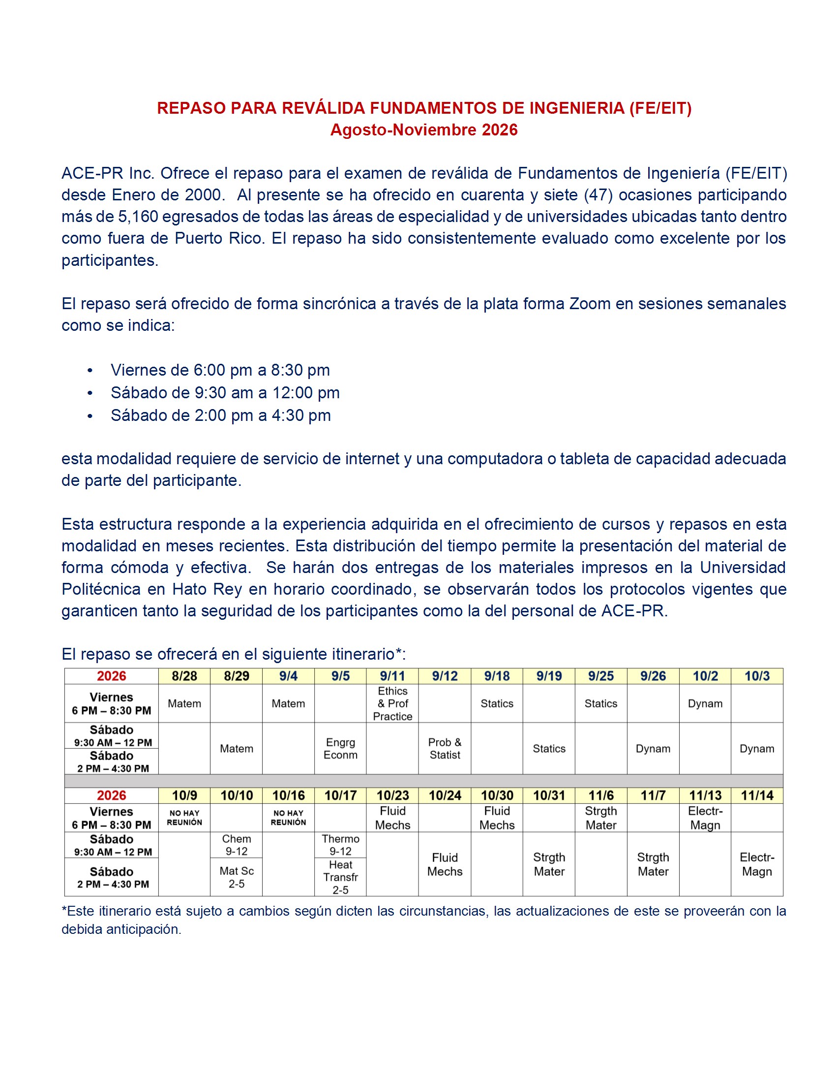 Repaso para Reválida Fundamentos de Ingeniería (FE/EIT) (agosto – noviembre 2026)